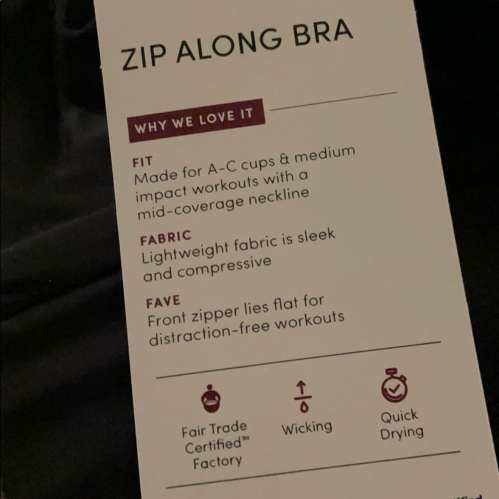 NWT Athleta Black Zip Along A-C Bra Black - Picture 10 of 10